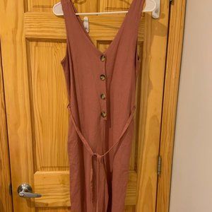 Flared-leg cropped pant linen romper
